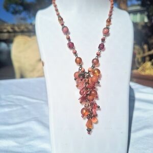 Treska Elegant Beaded Necklace in Pink and Orange